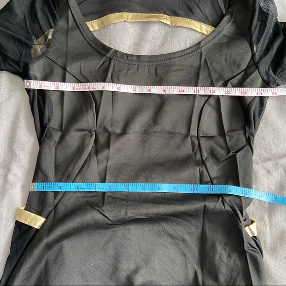 Black Dress with Mesh and Gold Trim Detail - Picture 6 of 8